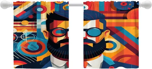 Vista 31 de Shrahala Cenefas de cocina con rayas clásicas azules, cortinas blancas para media ventana, tratamiento de ventana de poliéster multicapa para sala