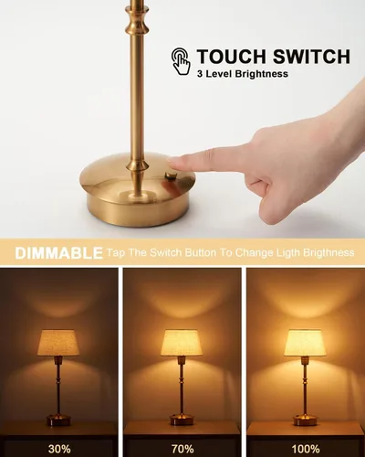 Vista 6 de UMEXUS Juego de 2 lámparas pequeñas inalámbricas recargables de mesa, luces regulables a pilas, luz de acento portátil para mesa auxiliar