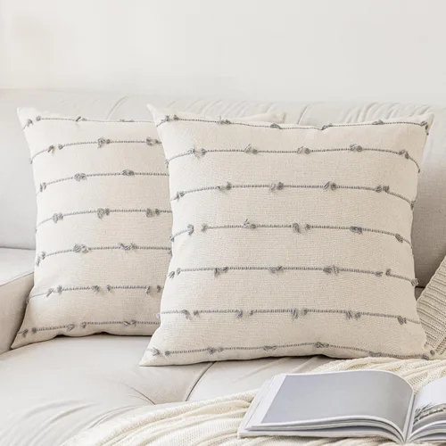 Vista 14 de YEENAASY Fundas de Cojines Decorativos Boho 16x16 Juego de 2 Modernas Estilo Granja Funda de Cojín Decorativa con Mechones Fundas de Almohadas