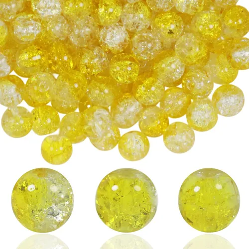 Vista 23 de 100 unidades de cuentas de vidrio craquelado de 10 mm para hacer joyería - Cuentas de cristal espaciadoras redondas a granel, suministros