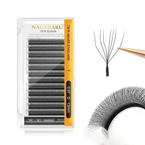 Vista 328 de NAGARAKU Extensión de pestañas en forma de W 3D con volumen en racimo, abanico prefabricado, pestañas postizas de visón sintético mate negro