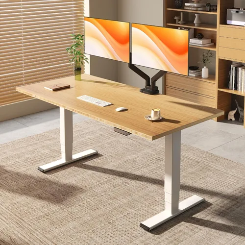 Vista 23 de FLEXISPOT E6 MAX - Escritorio de pie de madera maciza de acacia de 48 x 24 pulgadas, doble motor, capacidad de peso de 330 libras, escritorio