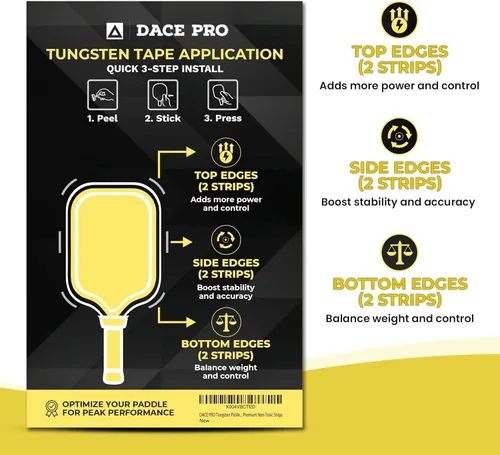 Vista 4 de Cinta de pickleball de tungsteno: cinta de borde ponderada para equilibrio, control y estabilidad, alternativa a la cinta de plomo no tóxica, cinta