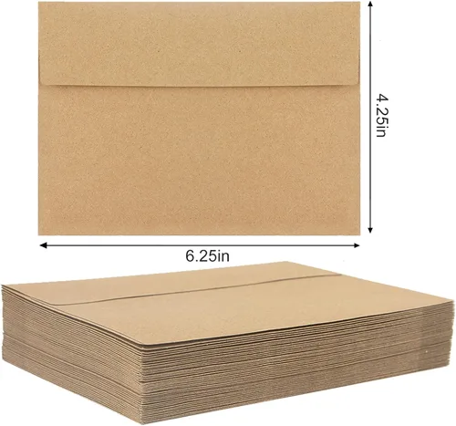 Vista 2 de Paquete de 50 sobres de papel Kraft, sobres de invitación A4, sobres de 4 x 6 para invitaciones, sobres, bodas, baby shower, sobres de papel kraft