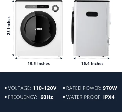 Vista 4 de Secadora de ropa portátil de 110 V y 970 W, capacidad de 11 libras, compacta, para espacios pequeños, casas rodantes y apartamentos silenciosos