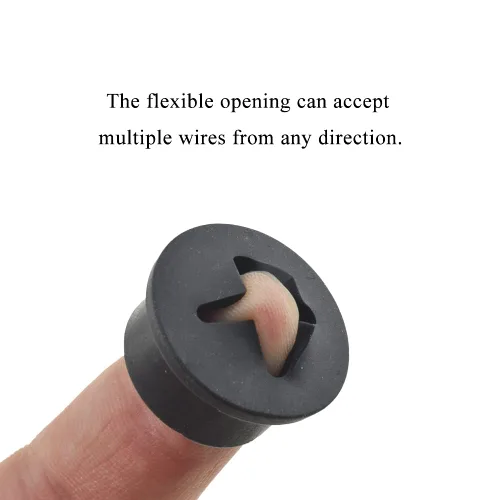 Vista 3 de HAHIYO 4 piezas 0.8 pulgadas/20 mm de goma flexible negra para escritorio Ojal de cable de escritorio para gestión de cables Cubierta de agujero