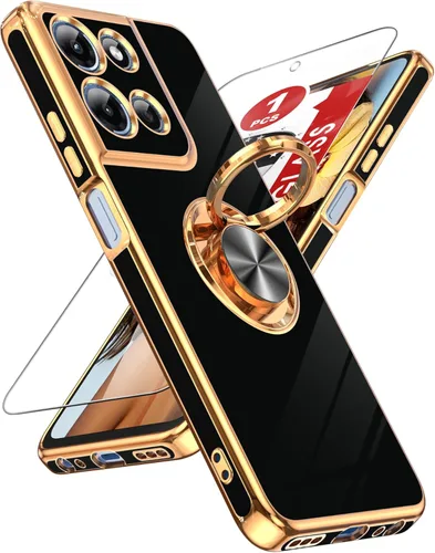 Vista 93 de LeYi para Funda de Teléfono Samsung Galaxy A13-5G: Protector de Pantalla de Vidrio Templado, Soporte Magnético Giratório de Anillo 360°, Borde Negro