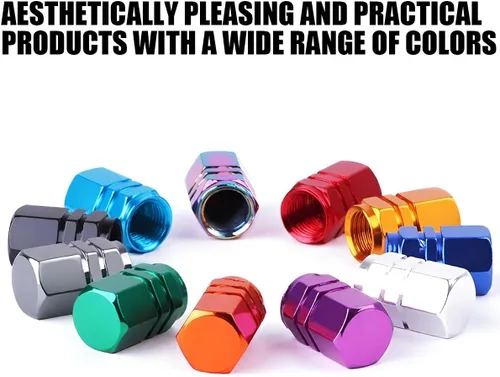 Vista 5 de Osilly Tapones de válvula de vástago de neumático de automóvil, 4 piezas de cubiertas de vástago de válvula de aleación de aluminio, resistentes a