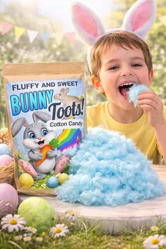 Vista 4 de Gears Out Bunny Toots - Caramelo de algodón divertido - Divertida cesta de Pascua - Relleno de calcetines - Bunny Toots - Algodón de azúcar