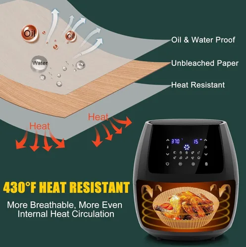 Vista 5 de Forro de papel desechable para freidora de aire, pergamino redondo antiadherente, accesorios para freidora de aire, a prueba de aceite, a prueba