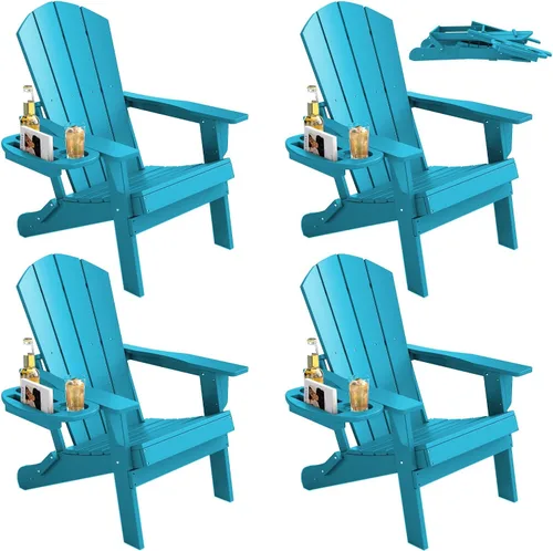 Vista 15 de FOOWIN Silla Adirondack plegable, sillas Adirondack de polietileno de alta densidad con soporte para tazas, sillas de plástico resistentes a