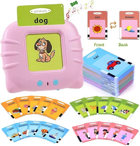 Dispositivo educativo de tarjetas de juguete para niños, 112 piezas, ilustraciones de doble cara, palabras audibles de aprendizaje preescolar,