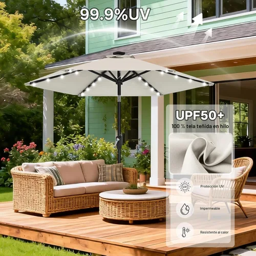 Vista 5 de ABCCANOPY Sombrillas solares duraderas para patio con 32 luces LED de 7.5 pies (beige claro)
