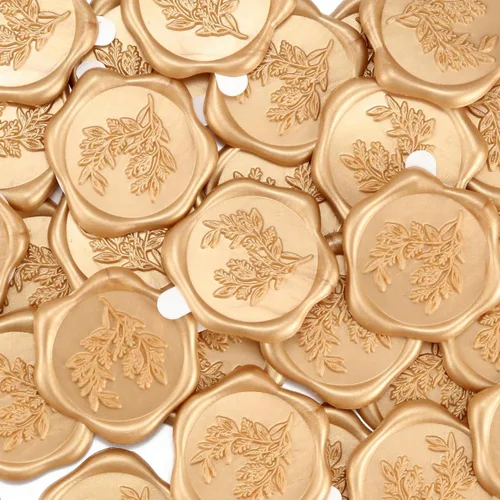 Vista 18 de Yoption Calcomanías de Sello de Cera de Eucalipto, Paquete de 100 Calcomanías Autoadhesivas de Sello para Sobre de Oro Antiguo para Boda, Fiesta