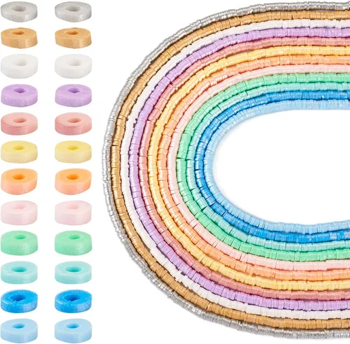 Vista 20 de FASHEWELRY 10 hebras planas redondas de arcilla polimérica de 0.236 pulgadas (0.236 in) hechas a mano, cuentas espaciadoras de disco, cuentas