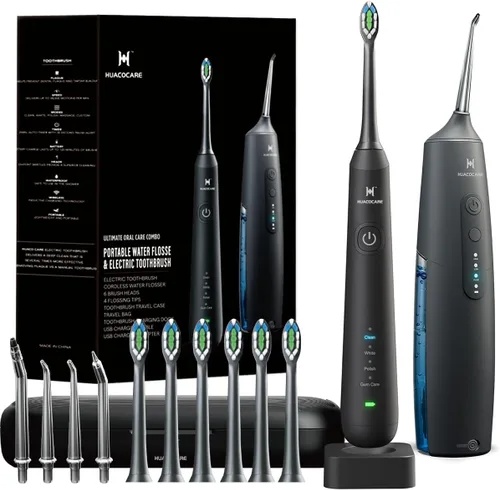 Kit de Limpieza Oral 2 en 1 - Combo de irrigador dental de agua y cepillo de dientes eléctrico - Cepillo y hilo dental - para limpieza de dientes y