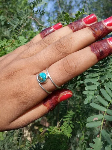 Vista 4 de Blue Copper Turquoise Ring, 925 Sterling Silver Ring, Double Band Ring, December Birthstone Ring, Gothic Ring, Wedding Ring, Gift For Her, Gypsy