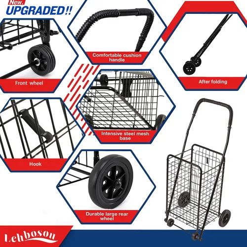 Vista 3 de FiveShops Carrito utilitario con ruedas para ser utilizado como carrito de compras, carrito de comestibles, carrito de lavandería y carrito