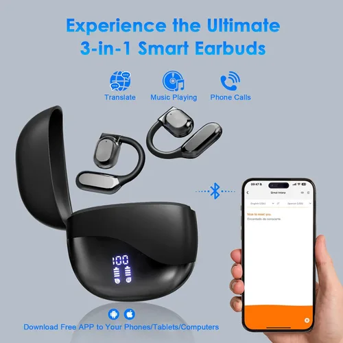 Vista 4 de Auriculares de traducción AI en tiempo real, 144 audífonos de traducción de idiomas para iPhone y Android, auriculares de traducción 3 en 1