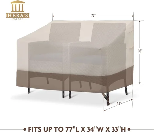 Vista 3 de HERA'S PALACE Funda impermeable para banco para exteriores, funda para sofá 600D, resistente al viento y a los rayos UV, fundas para muebles