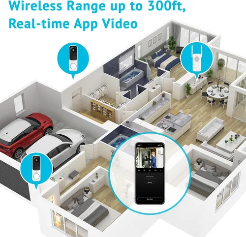 Vista 7 de LaView Timbre de puerta inalámbrico, 2K 3MP HD WiFi Timbre de video con timbre, cámara de seguridad de puerta resistente a la intemperie, visión