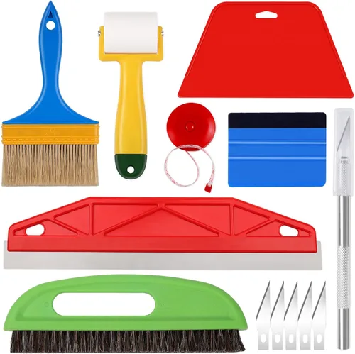 WRAPXPERT Papel Pintado Herramientas De Suavizado,Kit De Herramientas De Papel Pintado Con Rasqueta Suavizadora,Rodillo De Costura,Cepillo De Papel