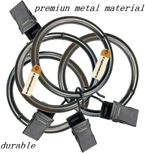 Vista 2 de Lsgoodcare Clips de cortina con anillos, color gris oscuro, clip decorativo de metal fuerte para cortina de 1.38 pulgadas, anillos de clip