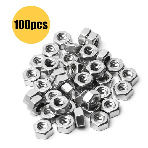 Vista 4 de 100 piezas de tuercas hexagonales de 1/4-20, acero inoxidable 304, accionamiento hexagonal, tuercas UNC, tuercas de repuesto de 1/4" de acero