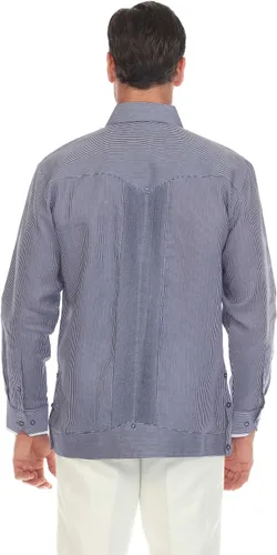 Vista 12 de Mojito - Guayabera de manga larga para hombre, 100% lino, panel de contraste y pliegues tonales Agua