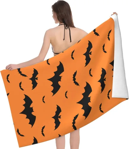 Vista 14 de Toalla de playa de Halloween con diseño de murciélagos, de microfibra, de secado rápido, súper absorbente, toallas de baño negras de gran