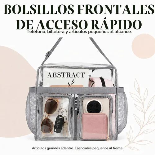 Vista 4 de ZENPUNK Bolsas transparentes aprobadas para estadios con cierre de cremallera, bolsa cruzada con correa ajustable Gris