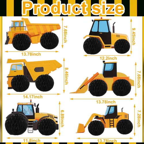 Vista 3 de Shappy 6 piezas de suministros de construcción para fiestas de cumpleaños, centros de mesa de construcción de panal de abeja, decoración