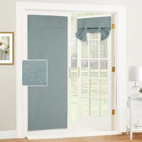 Vista 45 de RYB HOME Persianas de puerta francesa con mezcla de lino, autoadhesivas, privacidad para oscurecer la habitación, cortinas de ventana de puerta