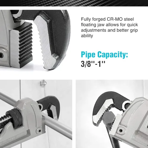 Vista 3 de DURATECH Llave de tubo recta de aluminio de 10 pulgadas resistente, llave de fontanería ajustable, forjada por caída, supera el estándar GGG