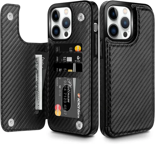 Vista 10 de HianDier Funda tipo cartera compatible con iPhone 13 Pro MAX 5G de 6.7 pulgadas, funda protectora delgada con ranuras para tarjeta de crédito, tapa