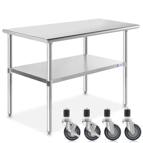 Vista 12 de Mesa de trabajo Gridmann NSF, de acero inoxidable para preparación de cocina comercial con 4 ruedas, varios tamaños disponibles: 30, 36, 48, 72