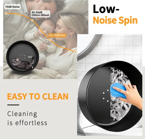 Vista 2 de Rueda de ejercicio silenciosa de chinchillas de 15 pulgadas, rueda de funcionamiento silenciosa de aleación de aluminio para hámsters sirios, Negro