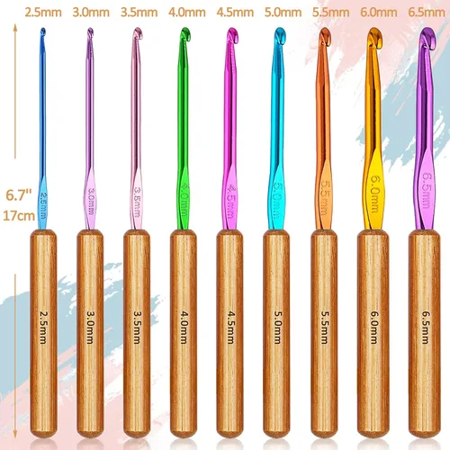 Vista 7 de Coopay Ganchos de ganchillo de bambú con agarre cómodo, kit de ganchillo de 6.7 pulgadas más largas de aluminio para ganchillo, juego de ganchos