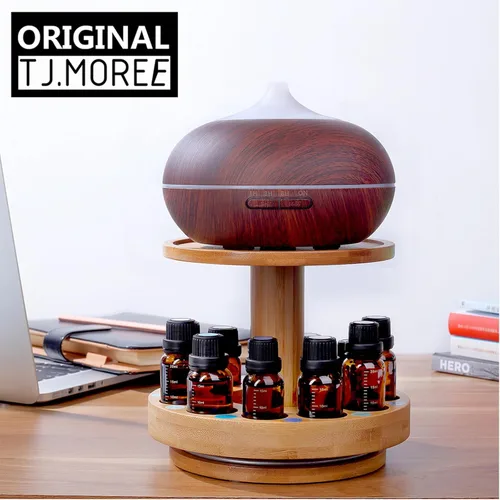 Vista 8 de TJ.MOREE Carrusel de soporte para difusor de bambú, estante de aumento de altura de 2 niveles con bandeja superior para sostener el difusor