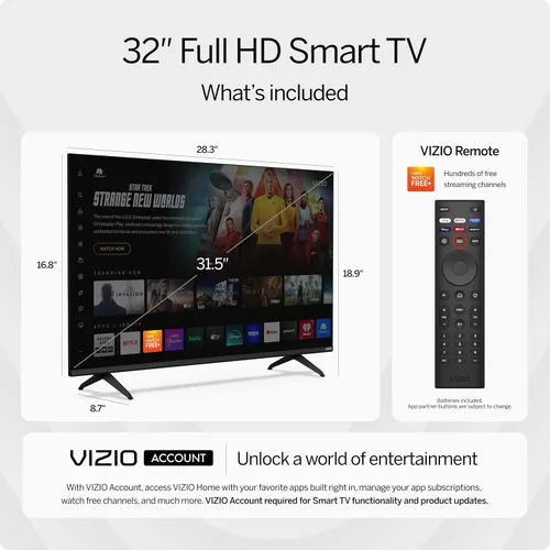 Vista 4 de VIZIO Smart TV Full HD 1080p de 32 pulgadas con DTS Virtual: X, compatibilidad con Alexa, Google Cast integrado, compatible con auriculares