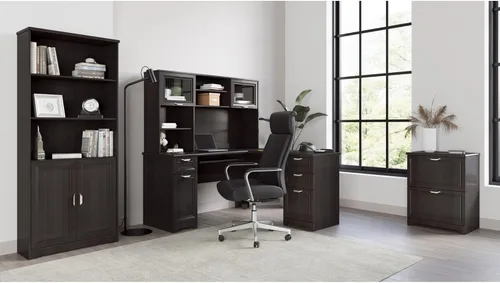 Vista 2 de Realspace Modern Comfort Modee - Silla de oficina ejecutiva de cuero vegano con respaldo alto, negro/cromo, compatible con BIFMA