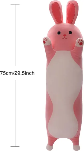 Vista 6 de SNOWOLF Almohada larga de felpa de conejo con bonito conejo, juguetes de peluche suave para abrazar, almohada corporal (rosa, 29.5 pulgadas)