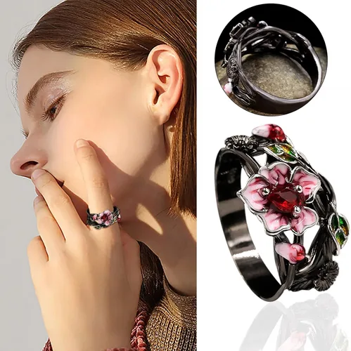 Vista 4 de Anillos de compromiso de flores para mujer, anillo de cóctel con circonita de corte redondo, anillos de promesa para aniversario de boda