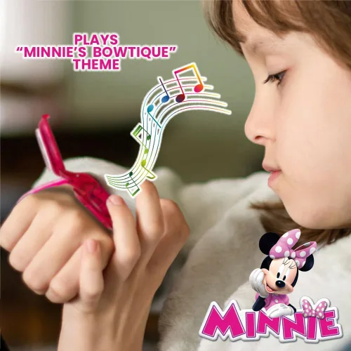 Vista 4 de Disney Minnie Mouse - Reloj musical intermitente para niños con efectos de sonido, luces LED coloridas, cubierta abatible interactiva, pantalla
