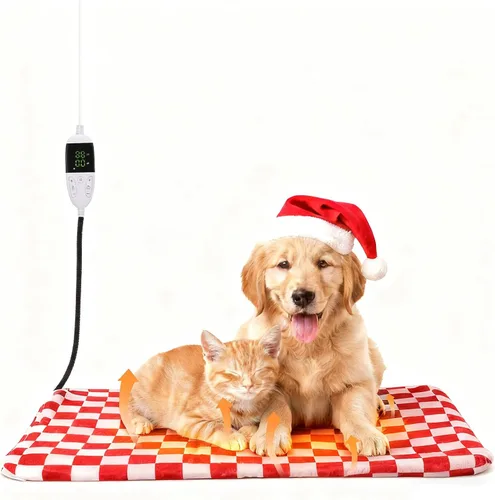Vista 8 de Almohadilla térmica para perros y gatos, 12 temperaturas ajustables y temporizador con cable resistente a las masticaciones, alfombrilla de cama