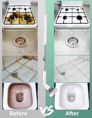 Vista 8 de Sweepulire Limpiador eléctrico giratorio para limpieza, limpiador de ducha con mango largo, 2 velocidades de centrifugado, limpiador de baño con 8