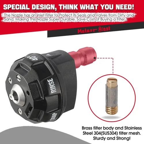 Vista 5 de Meteor Blast Puntas de boquilla para lavadora a presión 6 en 1, múltiples grados en uno, cambio rápido y ajustable, conector rápido de 1/4 pulgadas