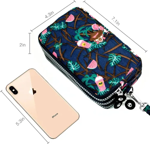 Vista 3 de BIAOTIE Cartera de pulsera de gran capacidad, Bolso de mano de nailon impreso impermeable para mujer