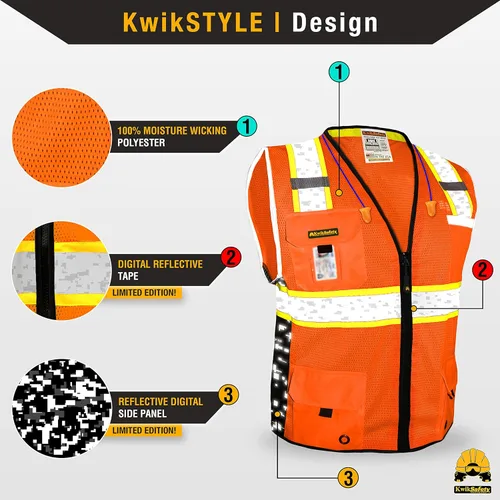 Vista 2 de KwikSafety BIG KAHUNA DIGITAL - Chaleco de seguridad [naranja, 3XL] + paquete de casco duro de ala completa TORTOISE