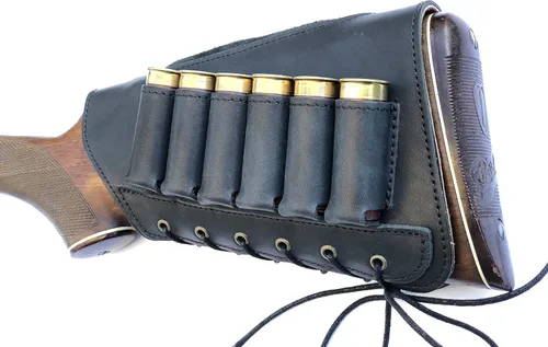 Vista 3 de Funda de cuero genuino para soporte de munición con relleno de gamuza para mejillas